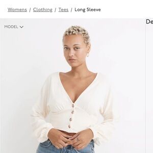 Madewell Deep-V Button-Front Crop Top in Antique Cream, Size XS